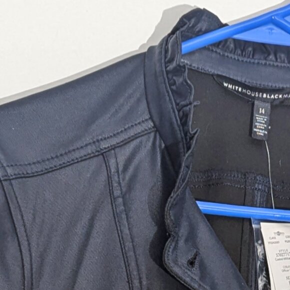 WHBM $180 NAVY Coated Denim Military Jacket Officer Blue Stretchy WASHABLE 14/12 - Picture 4 of 9